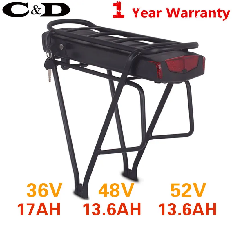 

Rear Rack 48v Battery 36v Ebike Battery 52v electric bike Bicycle battery for Bike Lithium Li-ion Battery Pack Carrier Trunk
