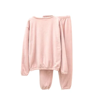 

Women Winter Sleeping Suit Pants and Top Plush Suit Party Leisure Home Wear Warm Soft Embroidery Word Winter Sleepwear Casual