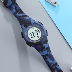 Kids Sport Waterproof Blue Silicone Digital Wristwatch with Stopwatch Feature (Camouflage Blue)