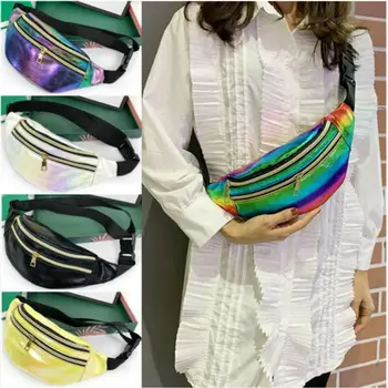 

New Fashion Women Ladies Waist Bag Laser Fanny Pack Running Zip Belt Money Pouch Travel Holiday Bag Black White Yellow Purple