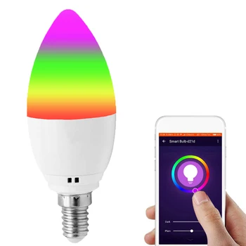 

E14/E12/E27/B22 Smart Bulb Home Lamp Smartphone Controlled 5W 6W Candle RGB Dimmable Led Bedroom Kitchen Living Room WIFI