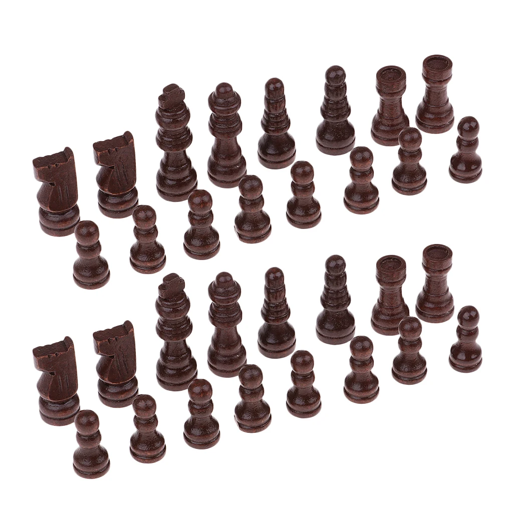 

32pcs Wooden Chess Pieces Lot Party Board Game Toy Accessories 51mm King Coffee