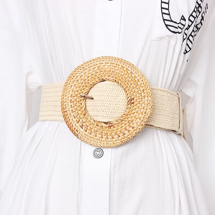 New Vintage Knitted Wax Rope Wooden Bead Waist Rope Women Smooth Buckle Belt Woman Woven Female Hand-Beaded Braided Belt BZ66
