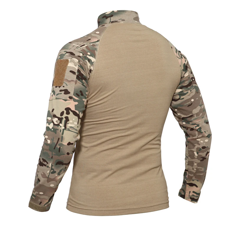 Трикотажная хлопковая боевая рубашка тактические полевые Военные рубашки мультикам черный(SKU051348