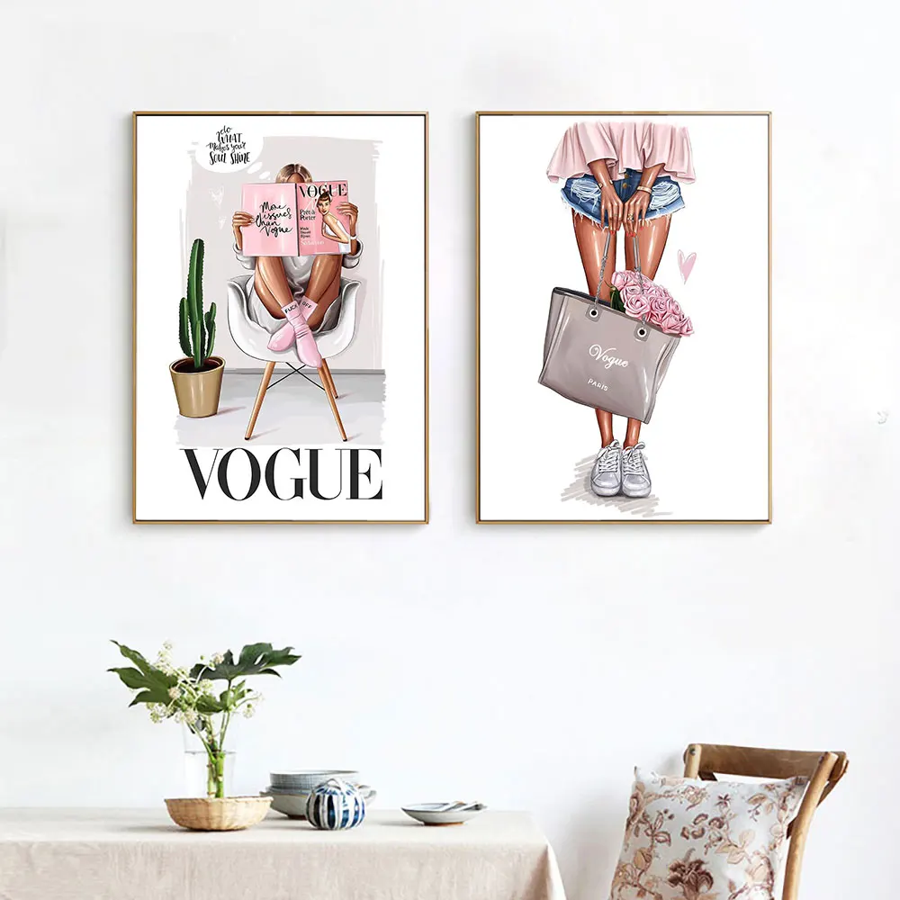 Скандинавский настенный художественный холст Постер Vogue с принтом модная
