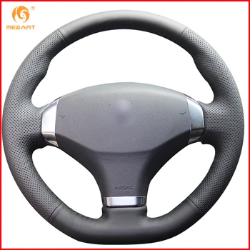 

MEWANT Black Genuine Leather Car Steering Wheel Cover for 2013 Peugeot 408 Interior Accessories Parts