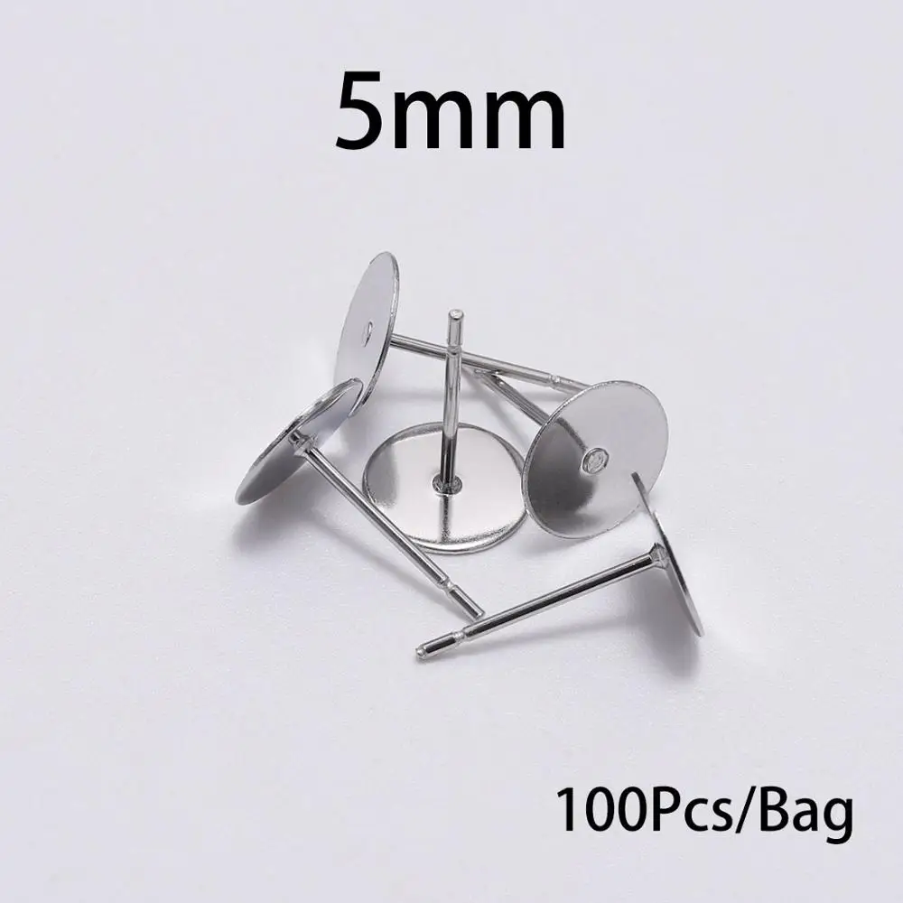5x12mm 100 шт./лот, 3, 4, 5, 6, 8, 10, металлические, из нержавеющей стали, пустые серьги, шпильки, база, шпильки, плоские, круглые, для изготовления ювелирных изделий своими руками - Цвет: 5x12mm