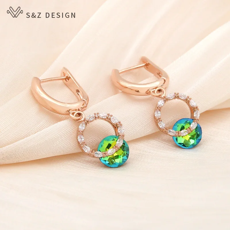 S&Z DESIGN New Cute Round Cubic Zirconia Crystal Dangle Earrings For Women Party Fashion Jewelry Lady Girls Daily Accessories