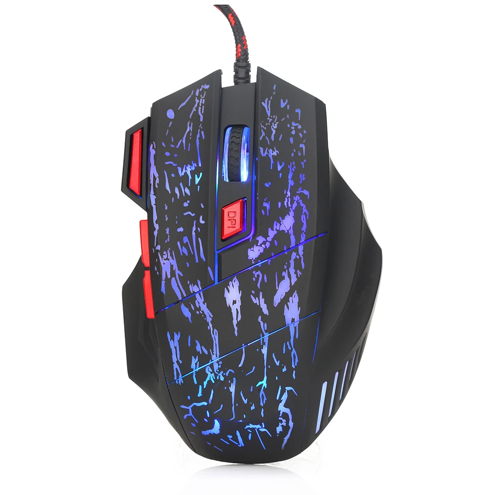 5500DPI USB Wired Mouse LED Optical Crack Glow Gaming Mouse 7 Buttons Gamer Laptop PC Mice