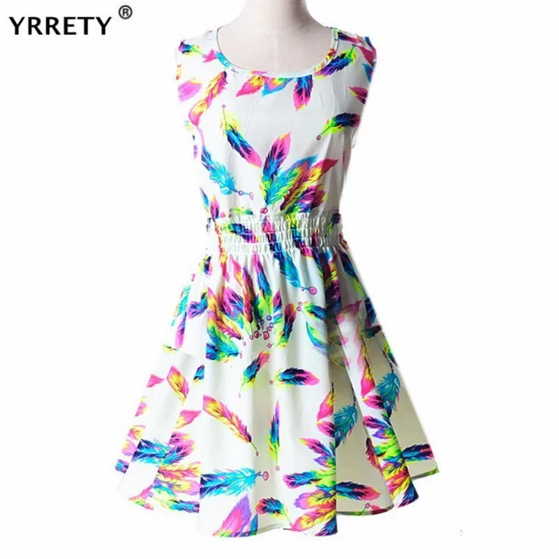 YRRETY женское пляжное платье, летняя одежда с принтом в стиле бохо, вечернее платье без рукавов, повседневный короткий сарафан размера плюс, платье с цветочным рисунком
