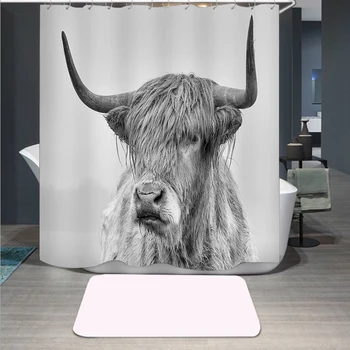 

Highland Cow 3D Print Shower Curtain Polyester Fabric Bathroom Curtain Waterproof Hook Bath Curtain 02
