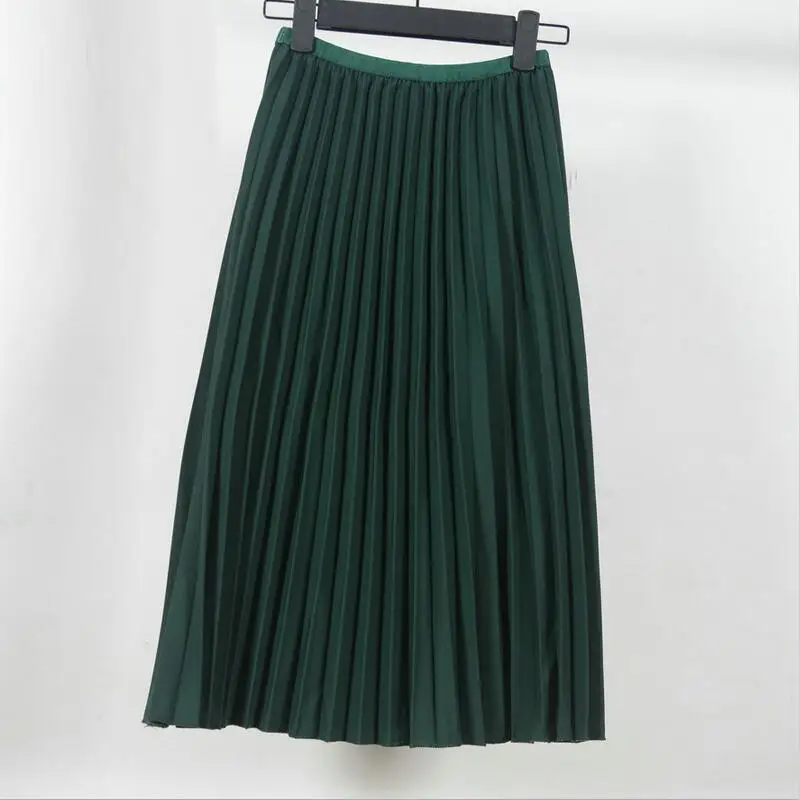 dark green Модные женские белые юбки стрейч с высокой талией, Женская плиссированная юбка в стиле бохо на весну и осень, Faldas Jupe Femme Saia - Цвет: dark green