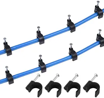 

Lvcky 8mm Round Steel Nails Cable Clips, Black (Pack of 100)