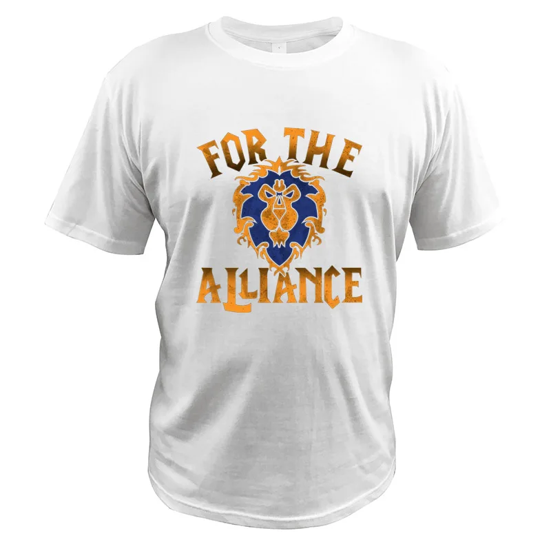 Белый World Of Warcraft T Shirt For The Alliance Lion Digital Print EU Size High Quality Crew Neck Soft Video Game Tops - Цвет: Белый