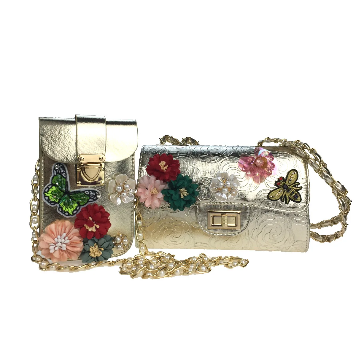 

Package Different Size Bags Tri-fold Bag Stereo Silk Fabrics Flower Handmade Beaded Bracelet Flower Evening Bag Shoulder Crossbo