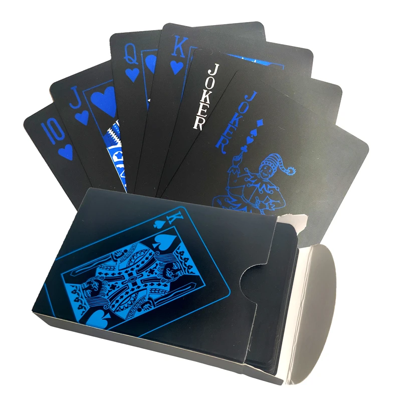Золотые игральные карты набор Водонепроницаемый белый пластик черный цвет покер карты классические Волшебные трюки инструмент Покер игры подарок покер - Цвет: B-Blue