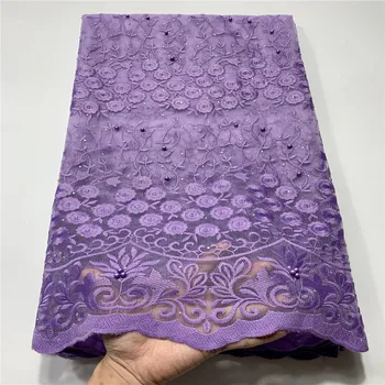 

Purple Luxury Beads Lace Fabric for Wedding Party Dress High Quality African stones Fabric Lace Nigerian French Tulle Lace