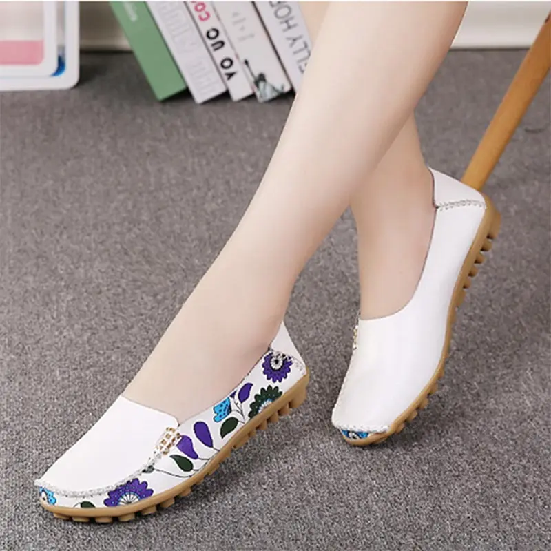 

Shoes woman loafers 2019 new fashion round toe comfortable women flats shoes Genuine leather casual plus size zapatillas mujer
