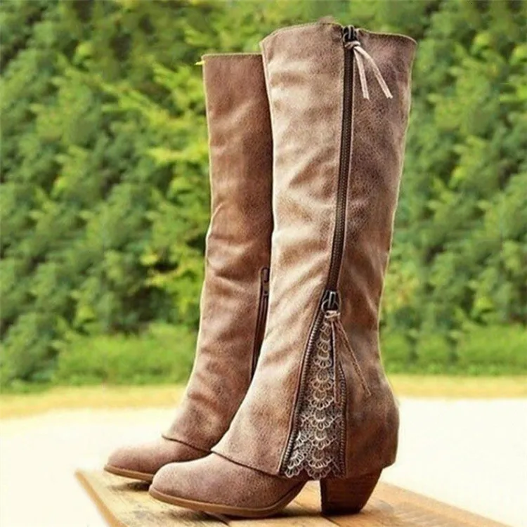 Women Boots Winter Shoes Knee High Boots Fold Over Design Lace Botas Mujer Ladies Shoes Botas Mujer Invierno Christmas
