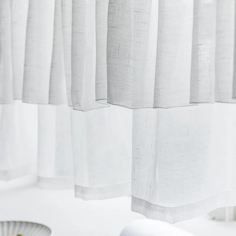 CITYINCITY double layers Curtain for kitchen White Half Transparent Sheer Tulle Short  Curtain for bar Home Decor  Customized 4