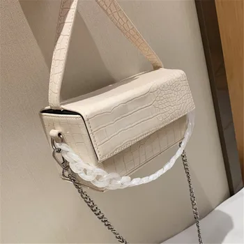 

New Crocodile Pattern Ladies Messenger Bag Women's Box Shape Shoulder Bags Fashionable Chain Ladies Handbag Simple Fashion Bag