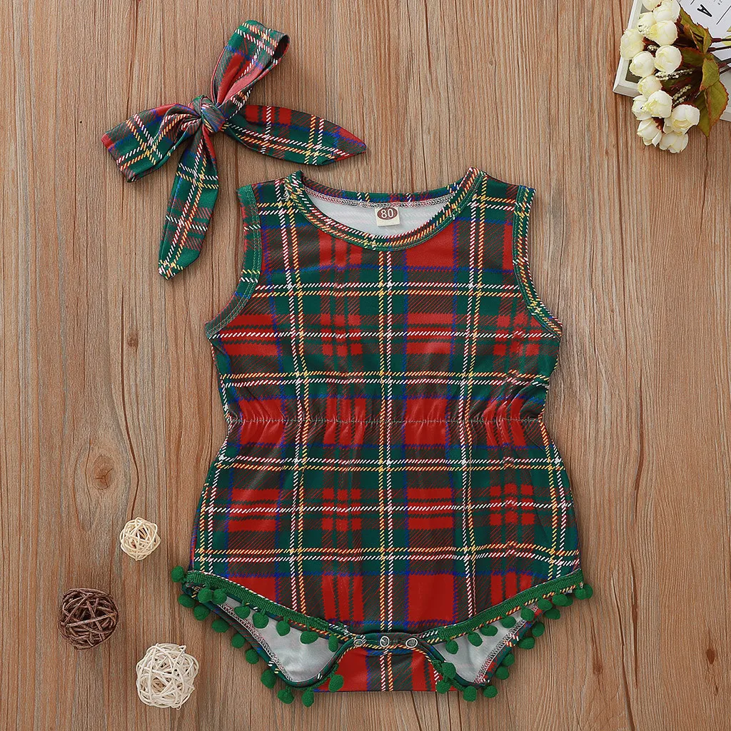 Новорожденные Девочки s Рождественские полоски детской одежды Одежда для