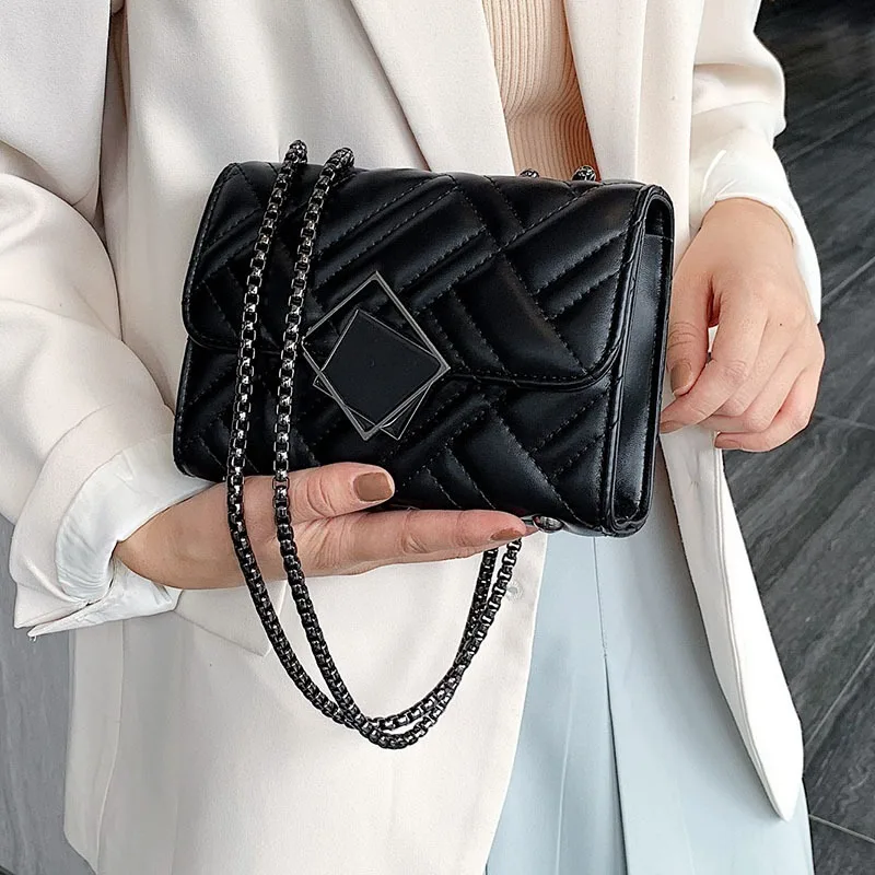 

Fashion Lingge Chains Women Shoulder Bags Designer Messenger Bag Luxury Pu Leather Crossbody Bag Chic Small Flap Lady Purse 2019