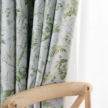 

Green Floral Curtain For Living Room Pastoral Country Polyester Cotton Bay Window Treatment Drapes JS269C