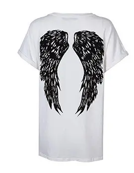 

Summer Women tshirt Ladies Round Neck Solid Color Loose T-Shirt Back Angel Wings Print (Cotton New) White M