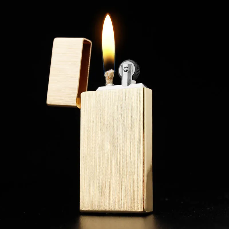 

Ultra Thin Free Fire Gasoline Lighter Grinding Wheel Flint Retro Metal Kerosene Oil Windproof Lighter Cigarette Gadgets For Men