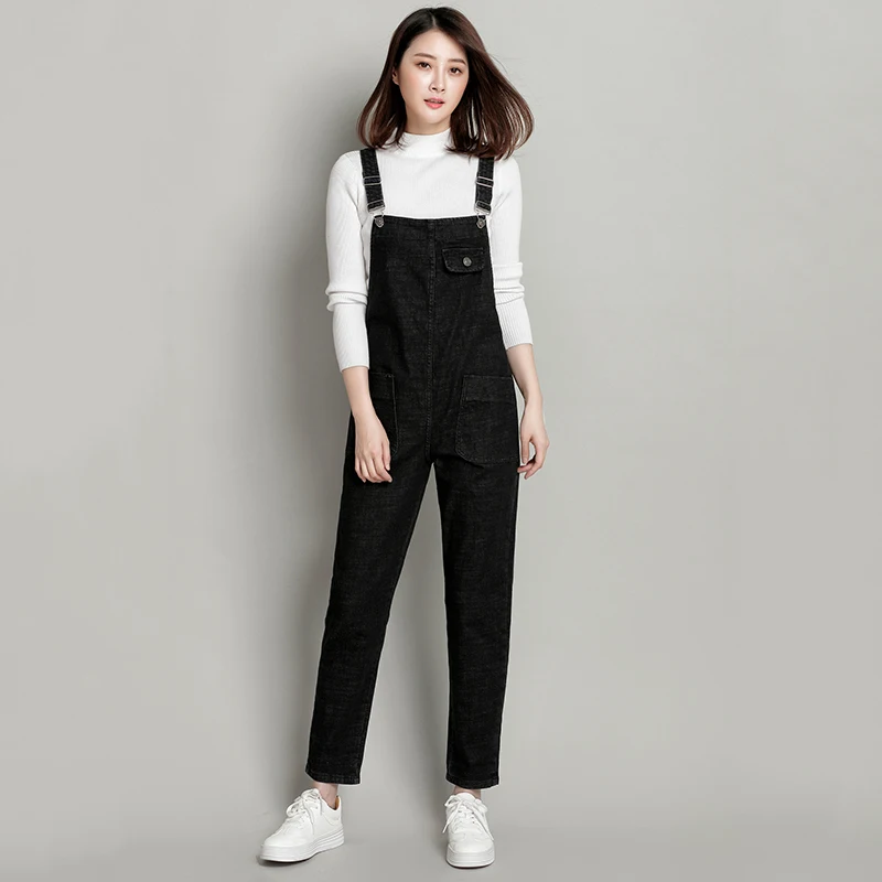 

Spring Fall Winter Black Blue Casual Denim Cargo Pants Women Oversized Plus Size Jeans Overalls for Women