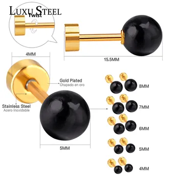 

LUXUSTEEL Size 4mm/5mm/6mm/7mm/8mm Earrings For Women Stainless Steel Round Ball Screw Stud Earring Bijoux