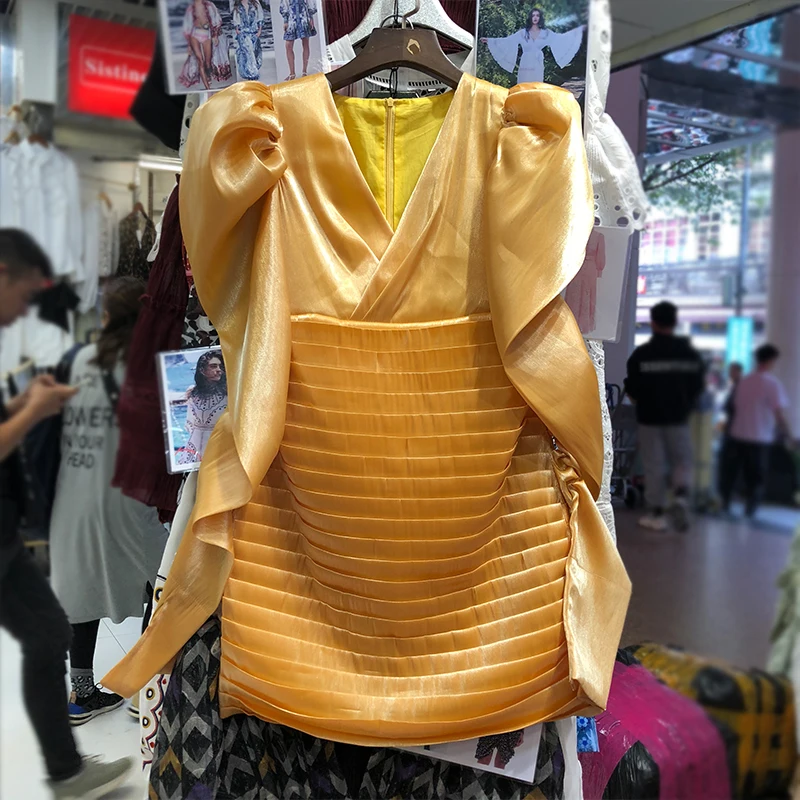 

Dress Women Fashion Spring and Autumn New Streamer Yarn Puff Sleeve Dress Women's Slim Sexy Bodycon Dresses Ladies Vestido