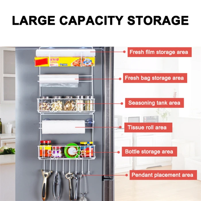Подвесной стеллаж для хранения на холодильник, держатель большой емкости для домашнего кухонного холодильника@ LS