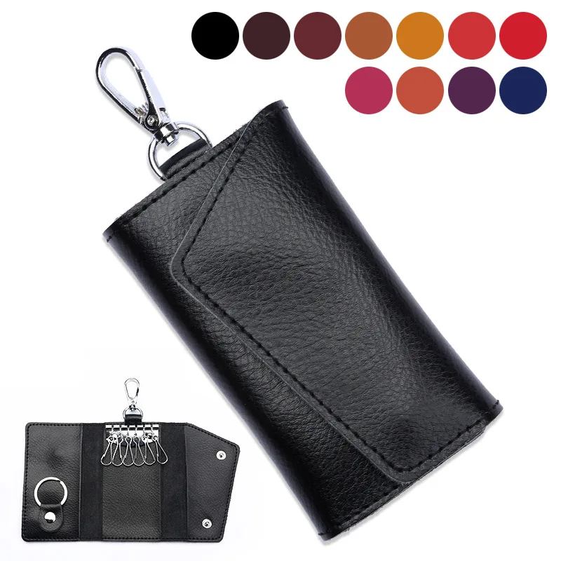 

Wallet Key Cowhide Key Holder Car Door Holder Leather Keychain Case Key Bag Mini Card Key Organizer Men Key Pouch Solid Bags