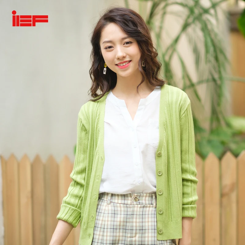 

IEF Autumn Loose Vogue Cardigan Women Sweater Solid Color Knitted V-Neck 0723A-D8016-9-