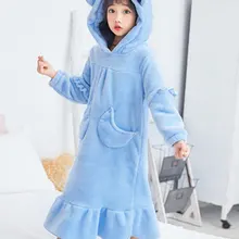 Pajamas Bathrobe Sleepwear Nightgown Flannel Hooded Girls Clothing Warm Teenager Baby