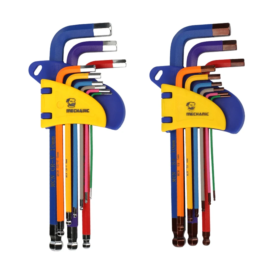 Billig MECHANIKER 9PCS Lange Kurze Arm Ball Point Hex Key Set Hohe Chrom Vanadium Stahl Reparatur Tools Leistungsstarke Typ