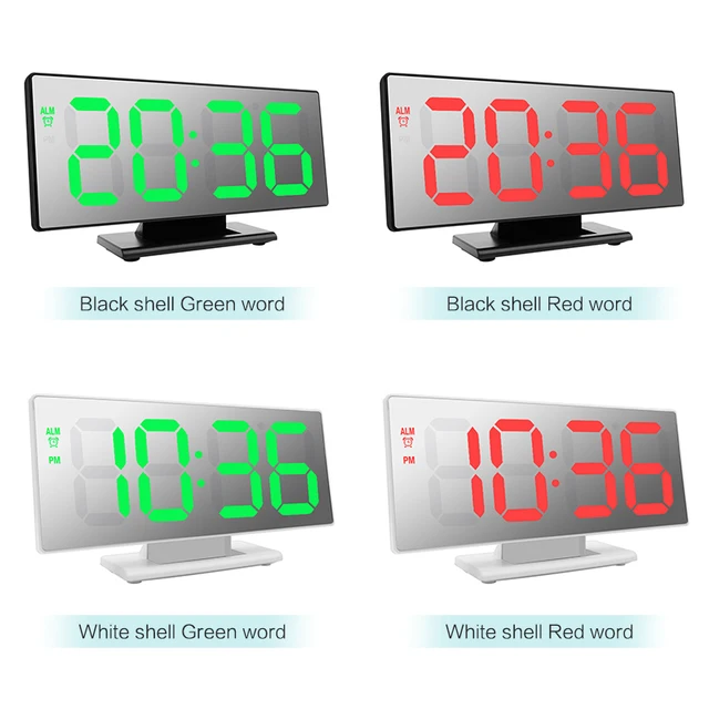 Digital Alarm Clock LED Mirror Electronic Clocks Multifunction Large LCD Display Digital Table Clock with Temperature Calendar 6