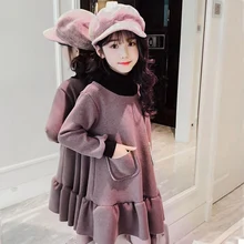 Длинные толстовки с капюшоном для девочек; платье из плотного бархата; сезон весна-осень; Верхняя одежда для От 2 до 9 лет девочек; однотонная повседневная одежда; Детский свитер; платья