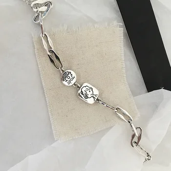 

Personality INS Lovely Little Guy Lettering 925 sterling silver Bracelets & Bangles for Women Girlfriends Jewelry Gift