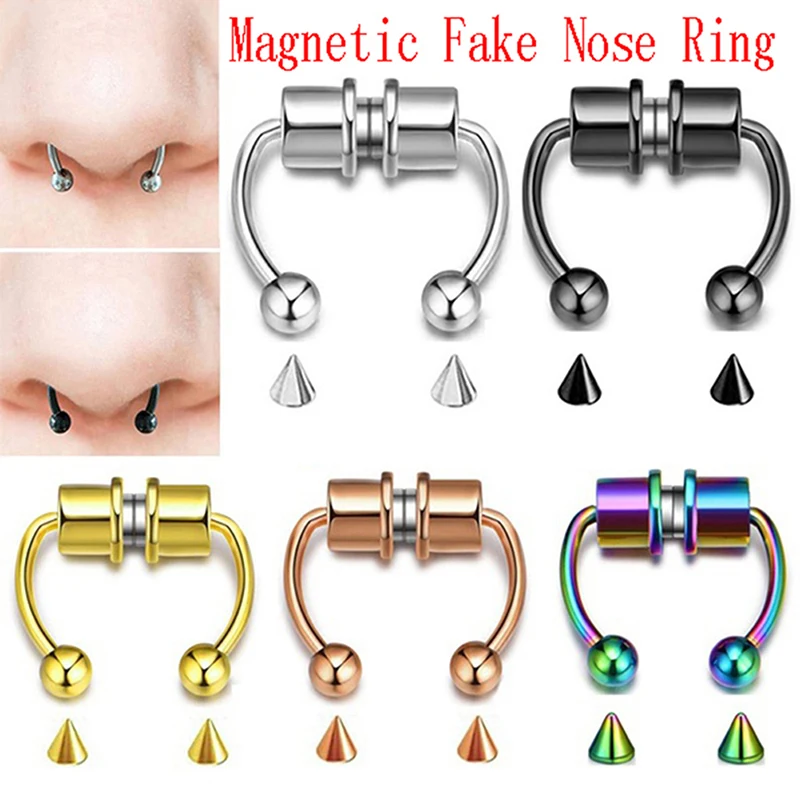 Stainless Magnetic Fake Nose Ring Horseshoes Non Piercing Jewelry Reusable