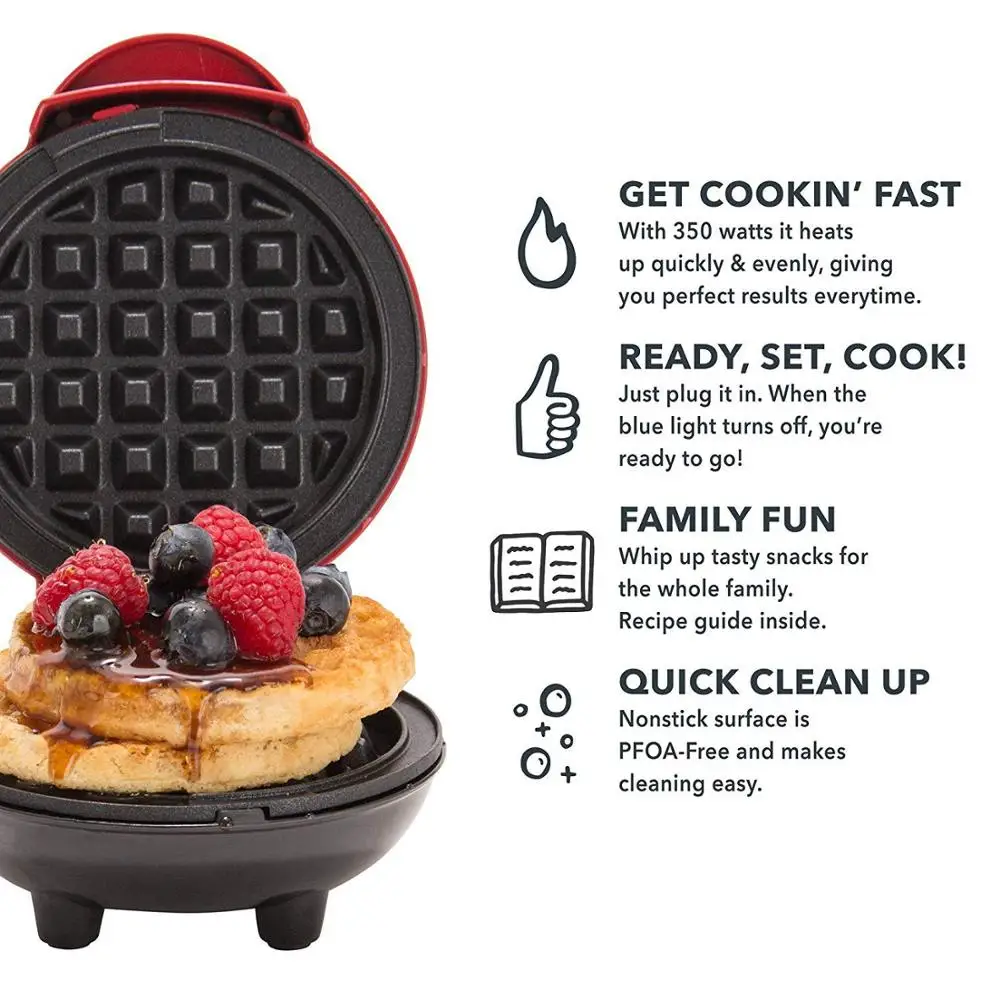  Electric Mini Waffles Maker Machine 12.2*8.8cm Home Breakfast Cupcake Pancake Egg Roll Oven Pan Kit