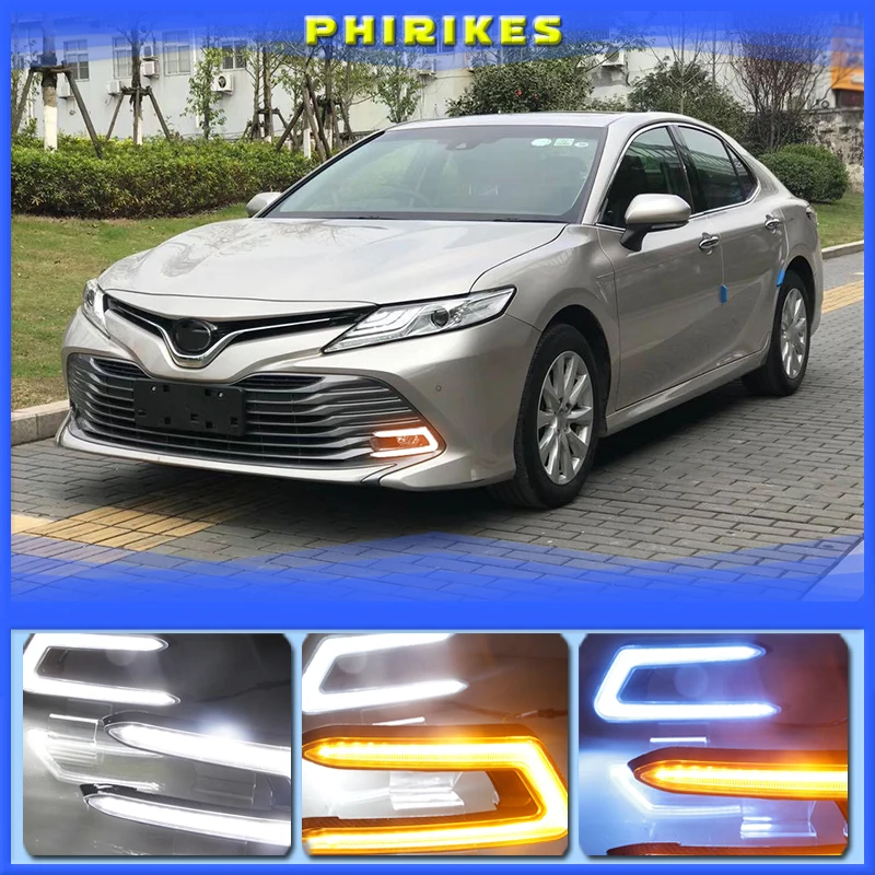 

1 пара Автомобильных СВЕТОДИОДНЫХ дневных ходовых огней DRL, противотуманные фары, дневной свет, желтый и синий цвет, для Toyota Camry 2018