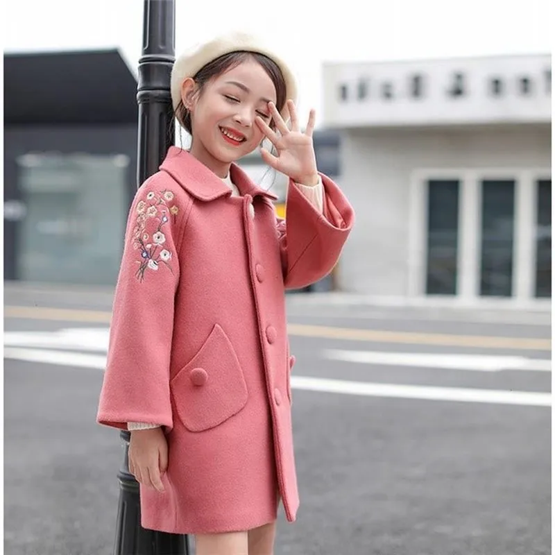 Зимнее шерстяное пальто для девочек осенне-зимняя одежда новое корейское модное внешнее детское осенне-зимнее шерстяное пальто