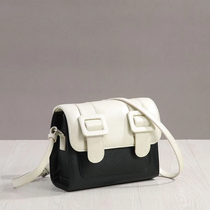 MZORANGE сумки для женщин натуральная кожа маленькая квадратная сумка-мессенджер женские школьные сумки женские роскошные дизайнерские сочетающиеся цвета - Цвет: White-black