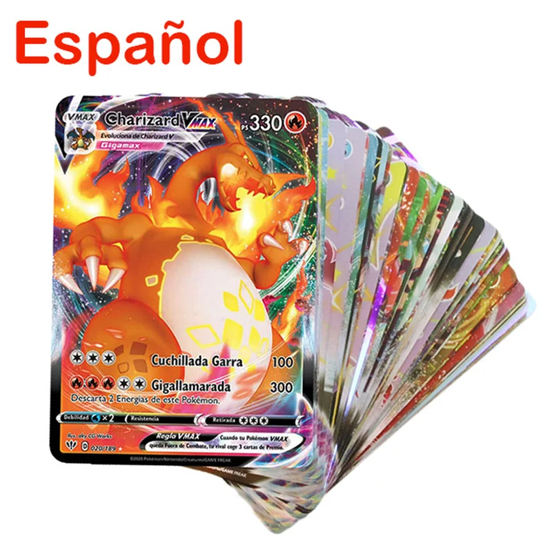Cartas Pokémon español brillantes , juego de cartas del equipo VMAX GX V MAX Battle