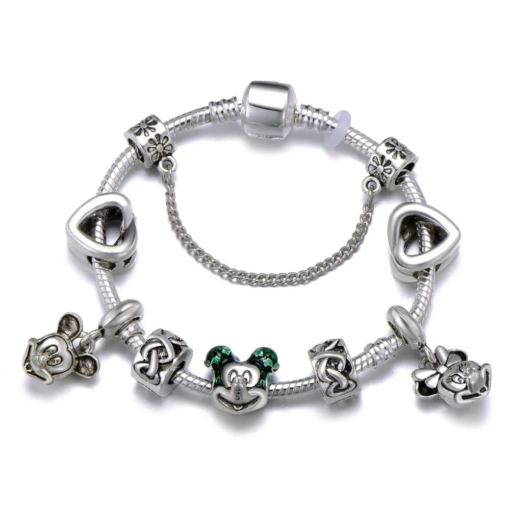 Animal Mickey браслеты с подвесками и ювелирные женские браслеты Минни розовый бант-кулон-узел брендовый браслет DIY ручной работы для девочки подарок