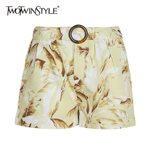 TWOTWINSTYLE женские шорты на шнуровке с цветочным принтом, корейские короткие штаны с высокой талией, женские осенние негабаритные модные новые