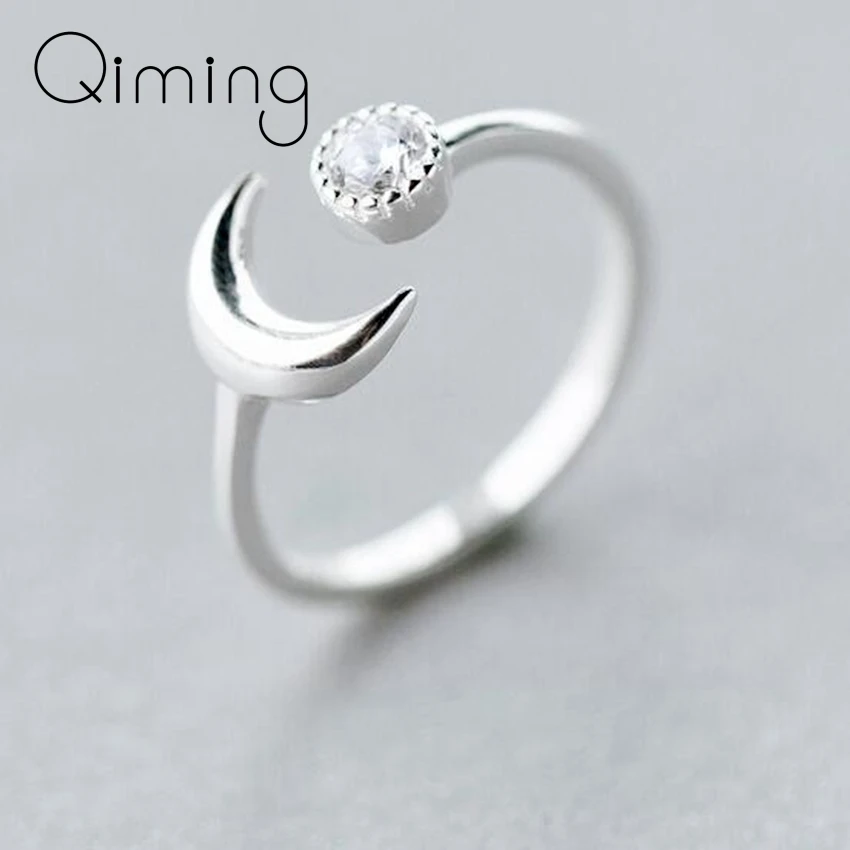 

CZ Crescent Moon Ring Adjustable Crystal Open Rings For Women Girl Knuckle Ring Fashion Silver Jewelry Bijoux Birthday Gifts